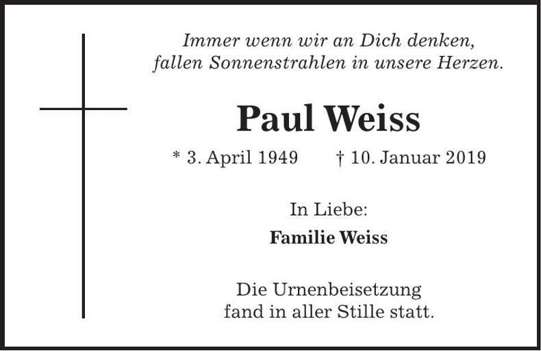 Traueranzeige Paul Weiss