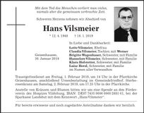 Traueranzeige Hans Vilsmeier
