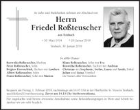 Traueranzeige Friedel Roßteuscher