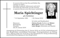 Traueranzeige Maria Spichtinger