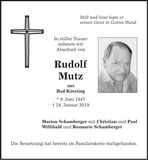 Traueranzeige Rudolf Mutz