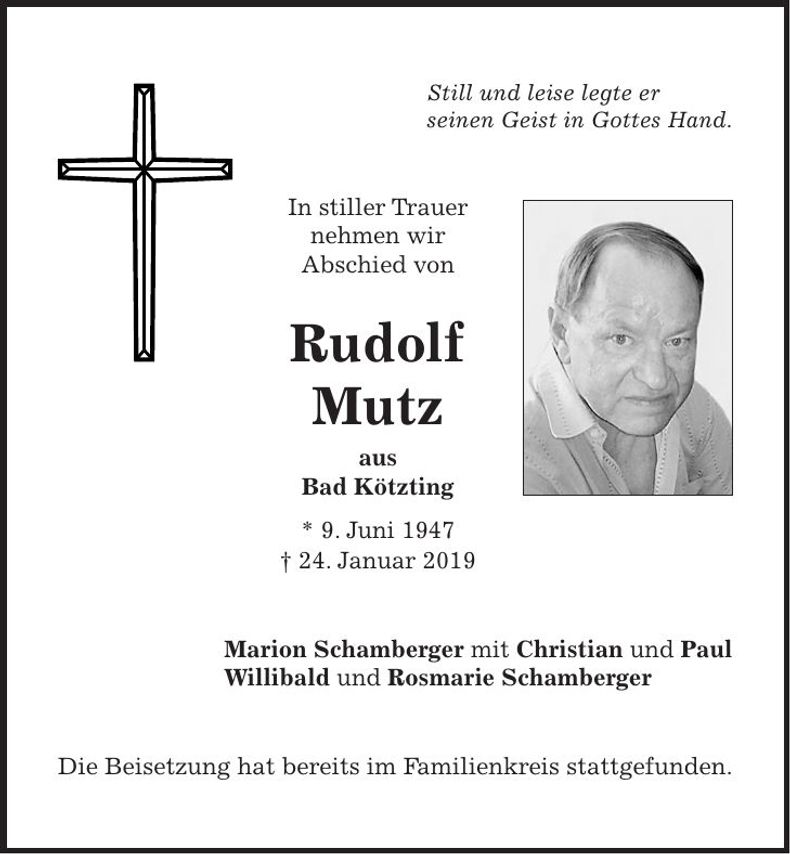 Traueranzeige Rudolf Mutz