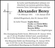 Traueranzeige Alexander Berey