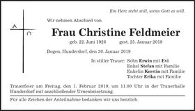 Traueranzeige Christine Feldmeier