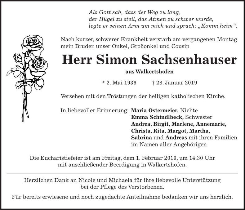 Traueranzeige Simon Sachsenhauser