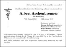 Traueranzeige Albert Aschenbrenner