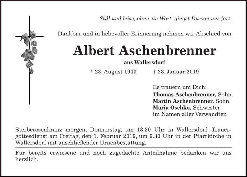Traueranzeige Albert Aschenbrenner