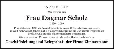 Traueranzeige Dagmar Scholz