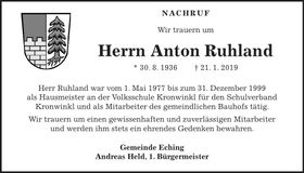Traueranzeige Anton Ruhland