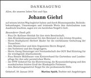 Traueranzeige Johann Giehrl