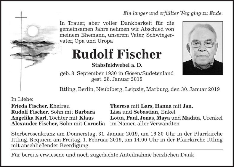 Traueranzeige Rudolf Fischer