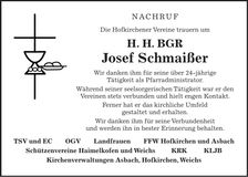 Traueranzeige Josef Schmaißer