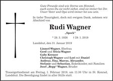 Traueranzeige Rudi Wagner