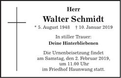 Traueranzeige Walter Schmidt