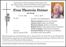 Traueranzeige Theresia Ostner