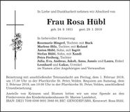 Traueranzeige Rosa Hübl