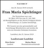 Traueranzeige Maria Spichtinger