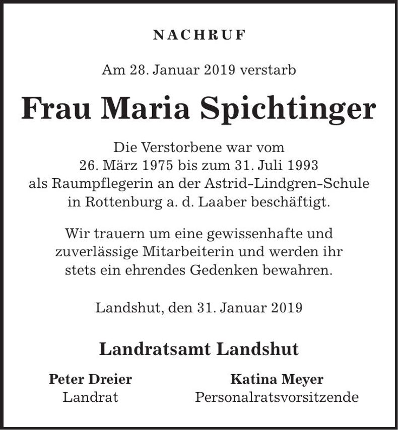 Traueranzeige Maria Spichtinger