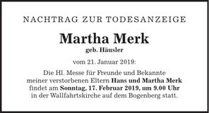 Traueranzeige Martha Merk