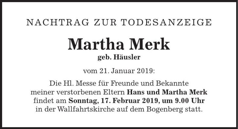 Traueranzeige Martha Merk