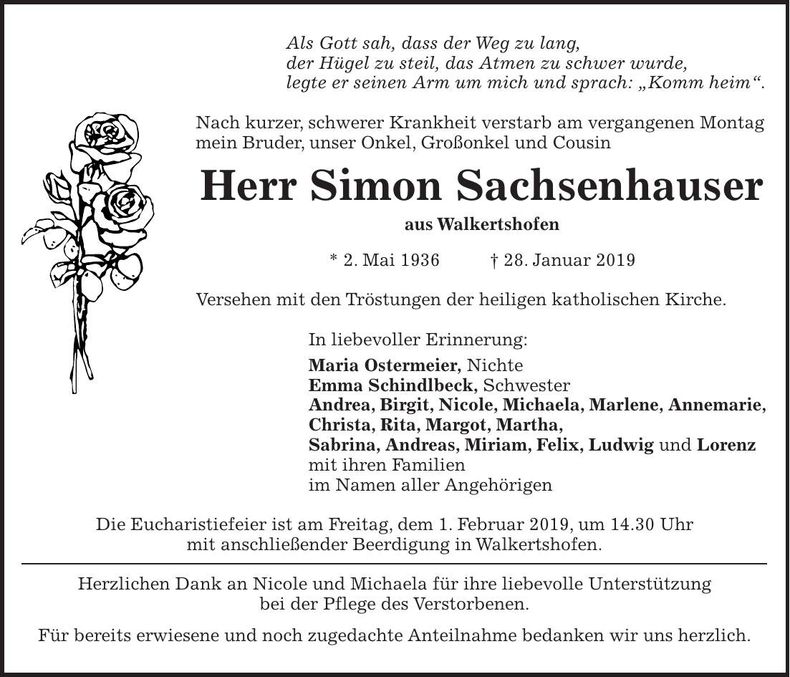 Traueranzeige Simon Sachsenhauser