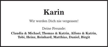 Traueranzeige Karin Lindinger