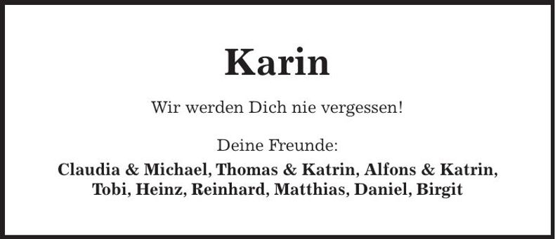 Traueranzeige Karin Lindinger