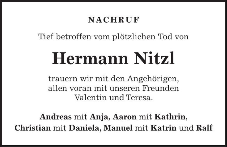 Traueranzeige Hermann Nitzl