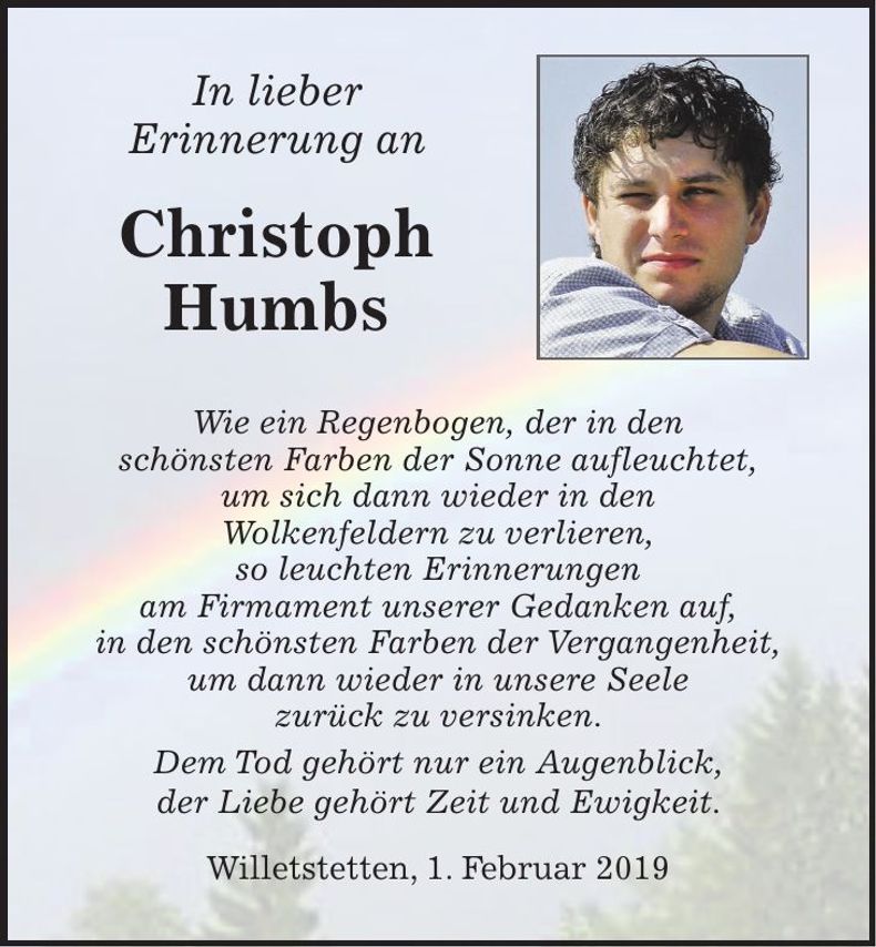 Traueranzeige Christoph Humbs