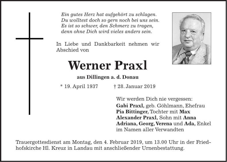 Traueranzeige Werner Praxl