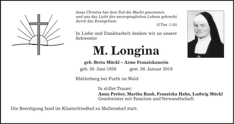 Traueranzeige Berta Mückl
