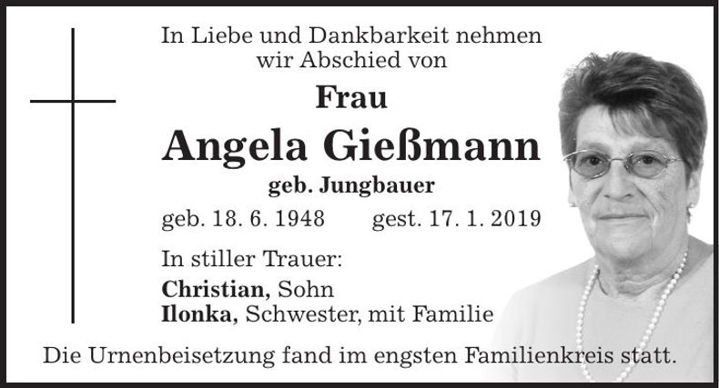 Traueranzeige Angela Gießmann
