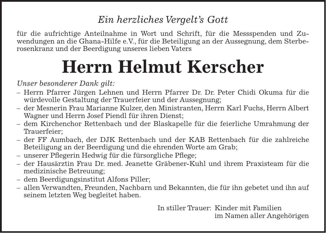Traueranzeige Helmut Kerscher