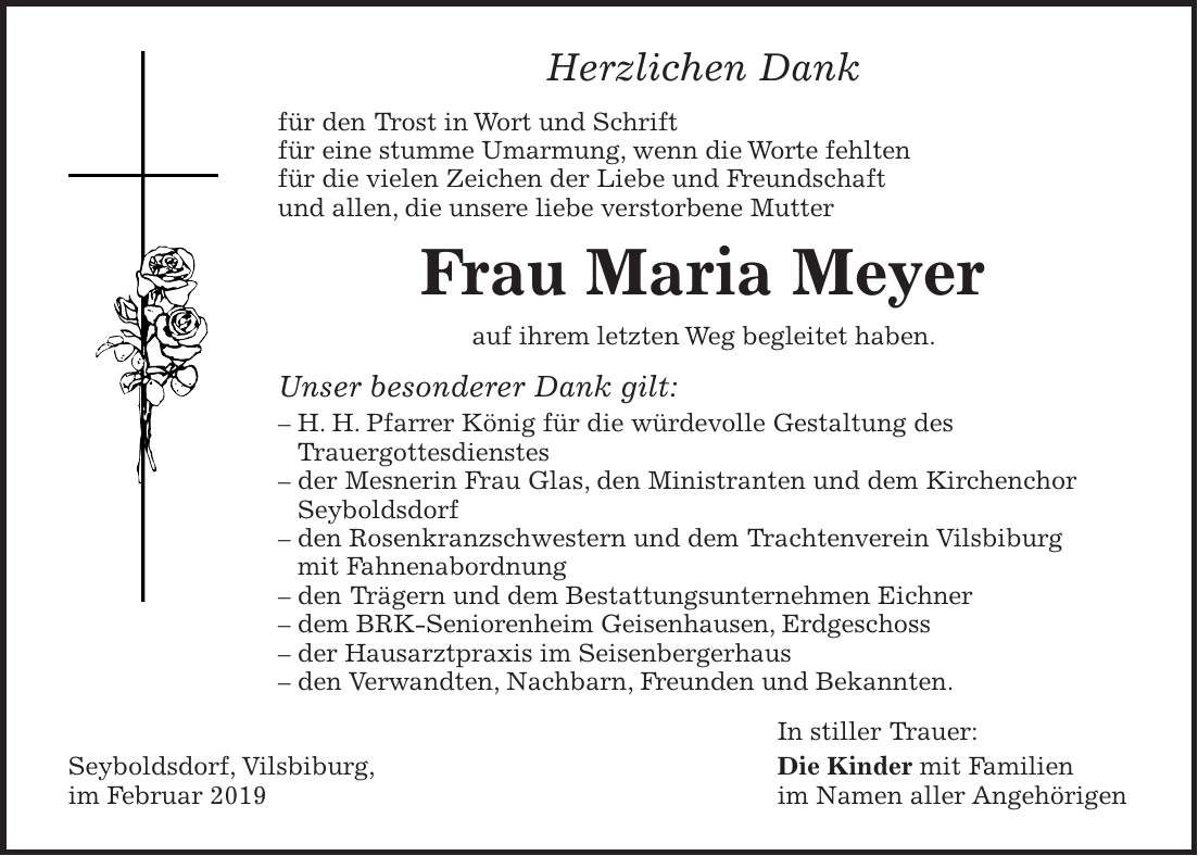 Traueranzeige Maria Meyer