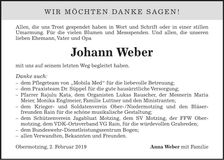 Traueranzeige Johann Weber