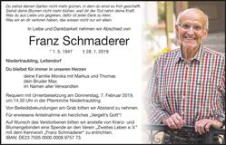 Traueranzeige Franz Schmaderer