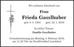 Traueranzeige Frieda Gasslhuber