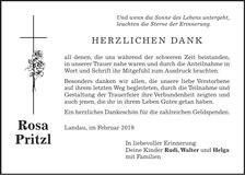 Traueranzeige Rosa Pritzl