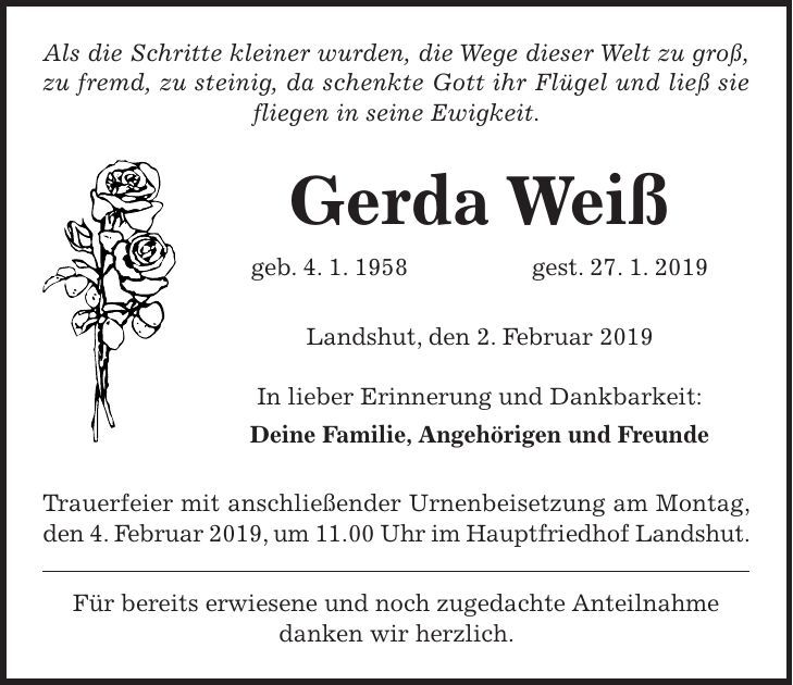 Traueranzeige Gerda Weiß