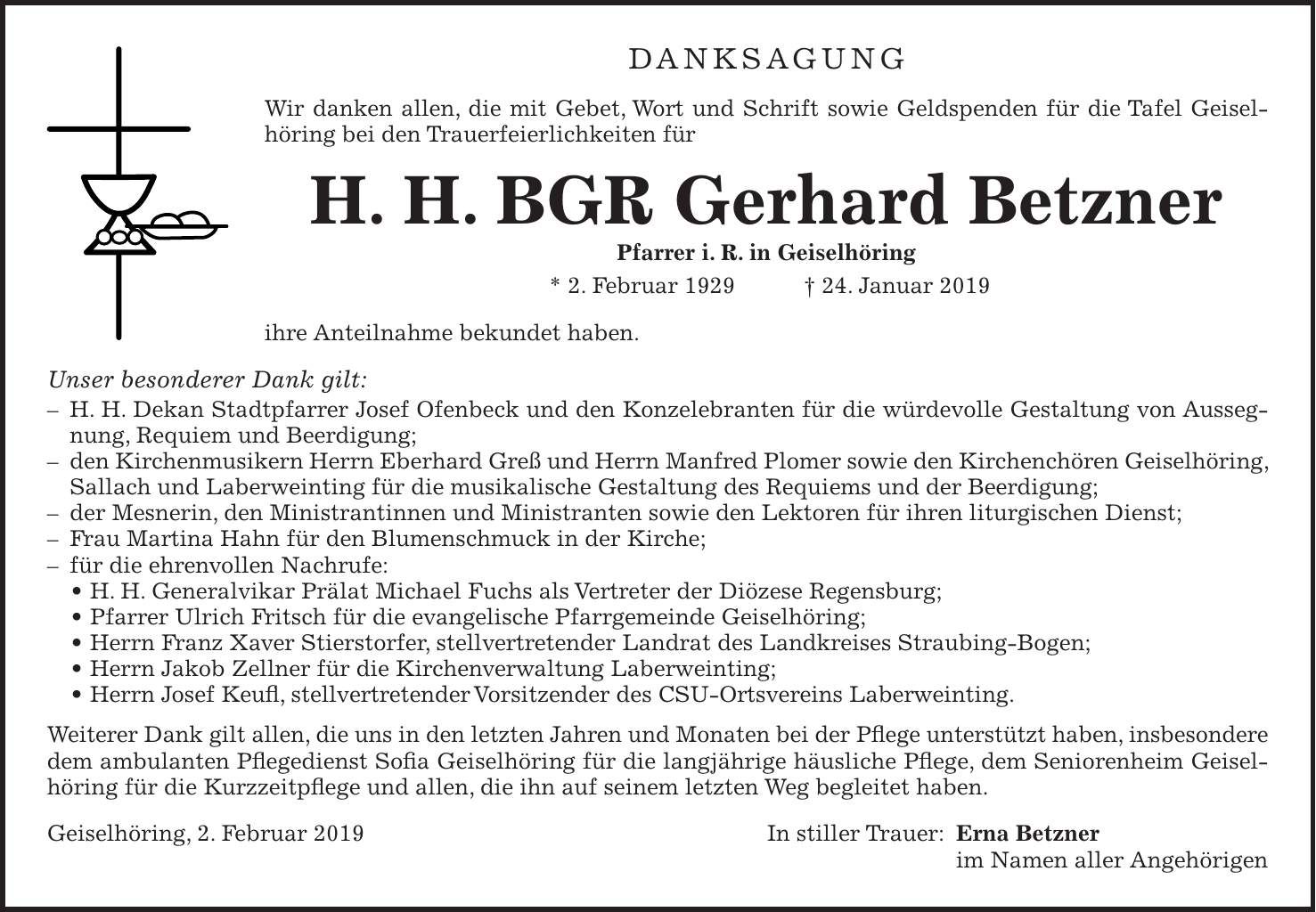 Traueranzeige Gerhard H.H.BGR Betzner
