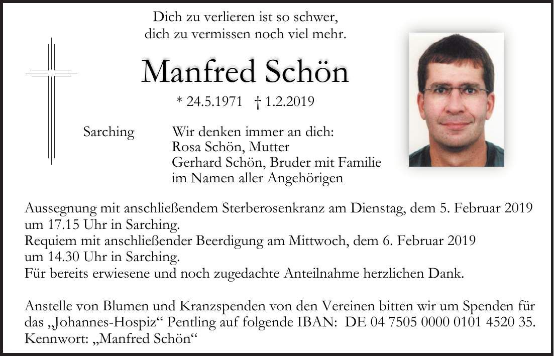 Traueranzeige Manfred Schön