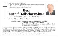 Traueranzeige Rudolf Hollschwandner
