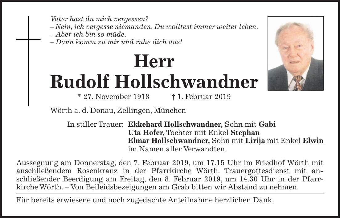 Traueranzeige Rudolf Hollschwandner