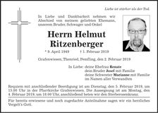 Traueranzeige Helmut Ritzenberger