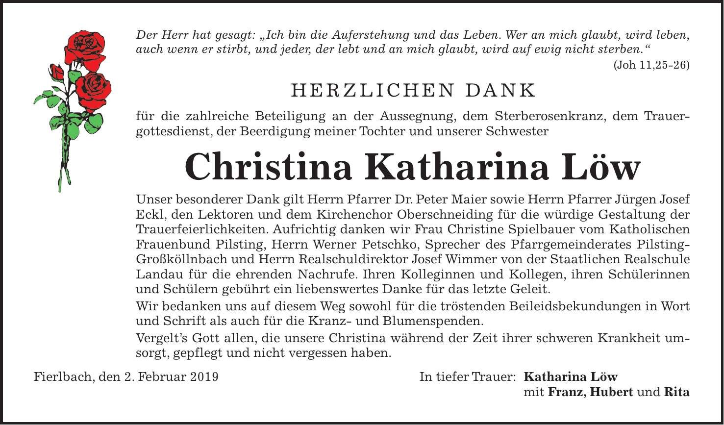 Traueranzeige Christina Löw