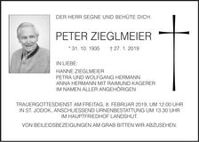 Traueranzeige Peter Zieglmeier