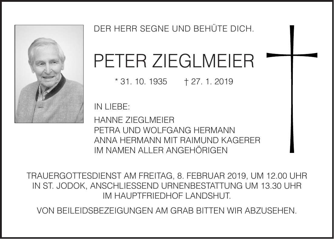 Traueranzeige Peter Zieglmeier