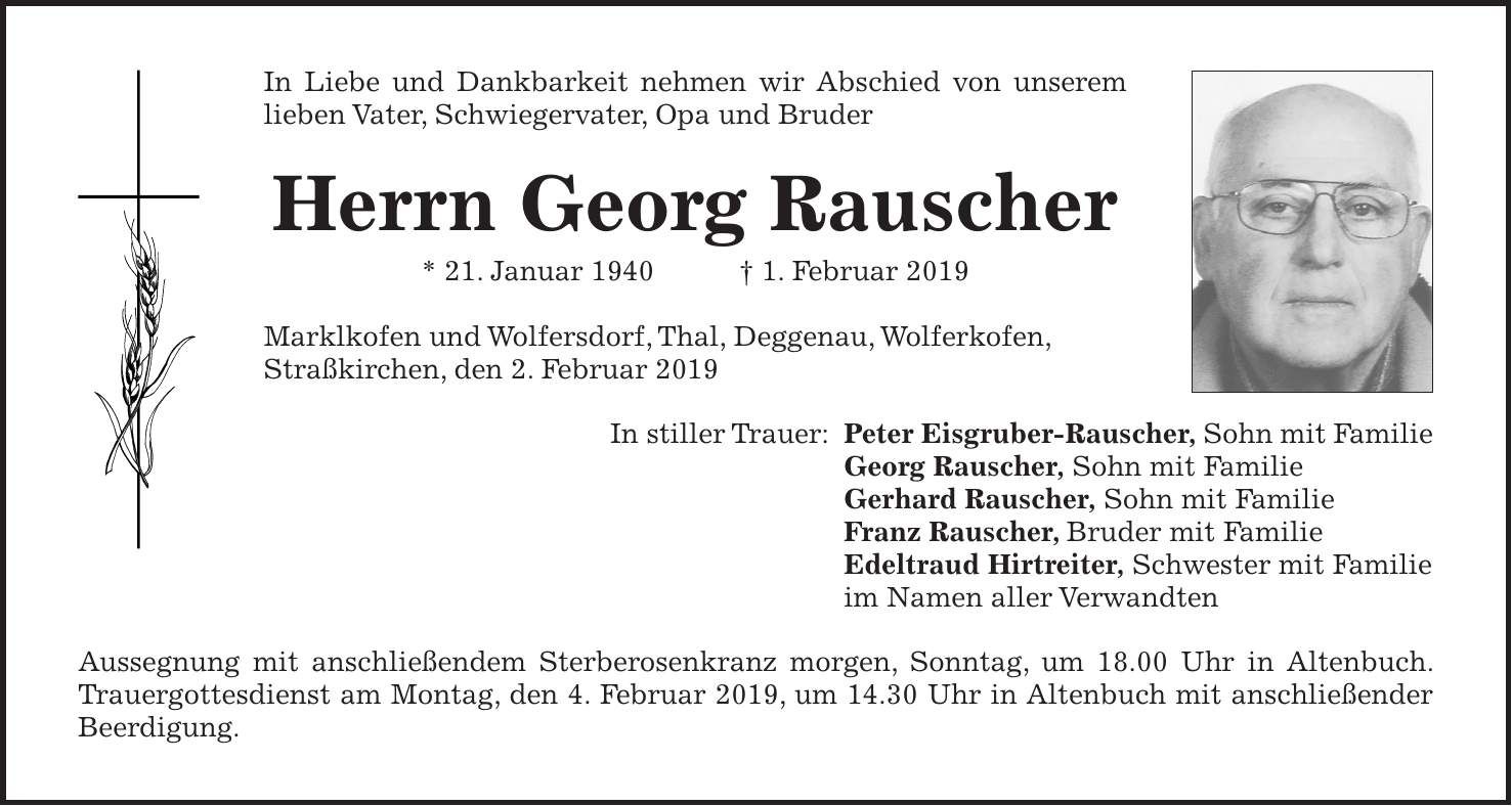 Traueranzeige Georg Rauscher