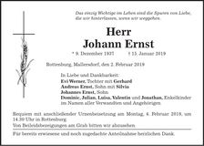 Traueranzeige Johann Ernst