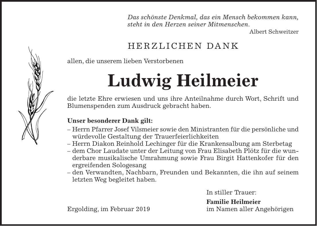 Traueranzeige Ludwig Heilmeier